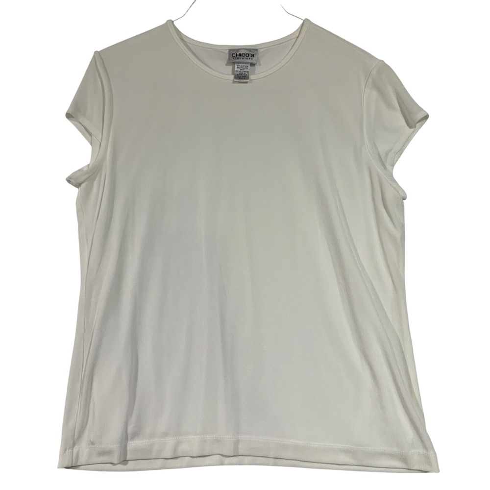 Chicos Travelers Women's Top Size XL White Cap‎ Sleeve Acetate Spandex Layer